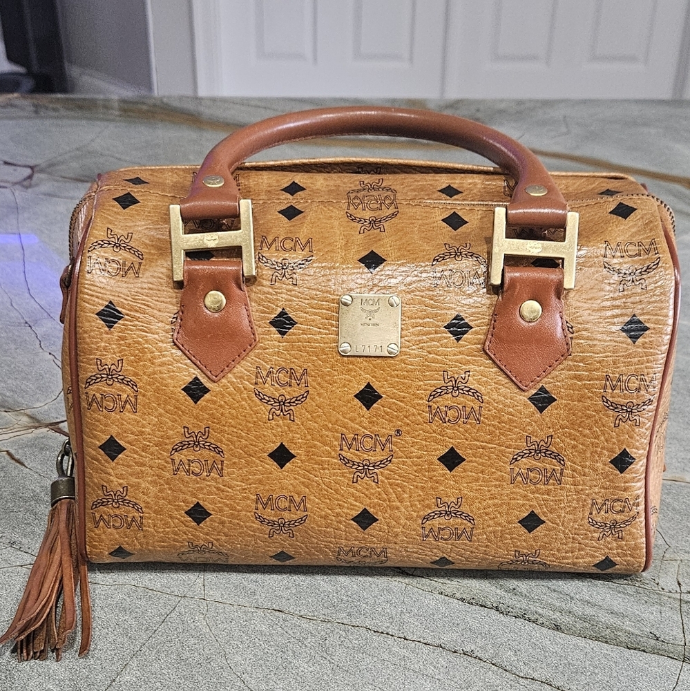 MCM Congnac Visetos Monogram Satchel with Tassel